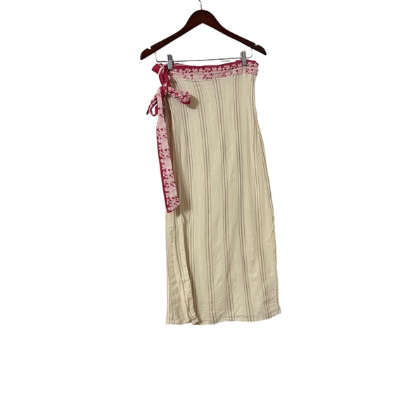 FREE PEOPLE Wrapped Around You Striped Wrap Cotton Midi Slit Skirt - Picture 5 of 5